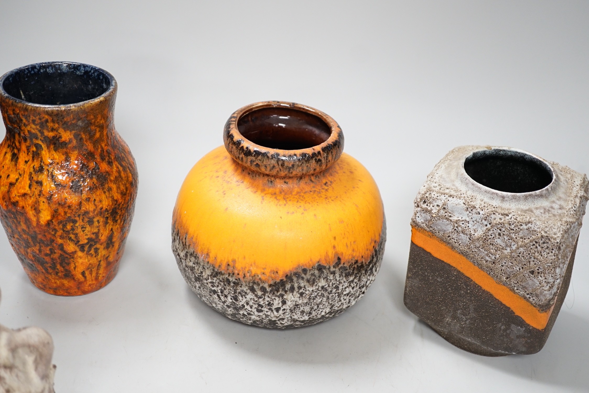 Five West German art, two Strehla Keramik and Fat lava and Bay Keramik pottery vases, Dümler & Breiden, Scheurich, tallest 18cm